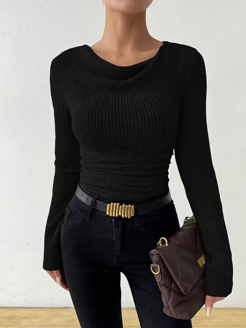 Women’s Solid Color Ribbed Knit Sweater