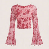 Women’s Floral V-Neck Long-Sleeve Top
