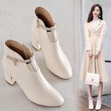 Women’s White Chunky Heel Ankle Boot