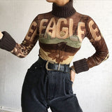 Women’s Sheer Mesh Turtleneck Long Sleeve Top