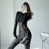 Women’s Sheer Mesh Long-Sleeve Crop Top