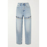 Women's Crystal-Decorated High-Waisted Straight Leg Jeans
