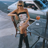 Women's Vintage Newspaper Print Strapless Skirt Set