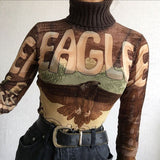 Women’s Sheer Mesh Turtleneck Long Sleeve Top