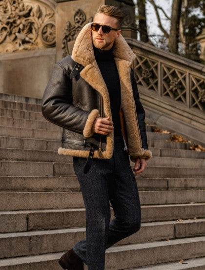Men’s Faux Leather Fur-Lined Jacket