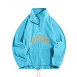 OEM quarter zipper American polo shirt with letter-embroidered lambskin sweatshirt