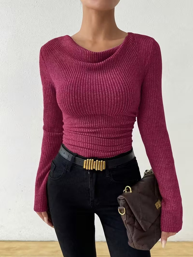 Women’s Solid Color Ribbed Knit Sweater