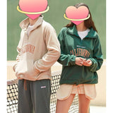 OEM quarter zipper American polo shirt with letter-embroidered lambskin sweatshirt