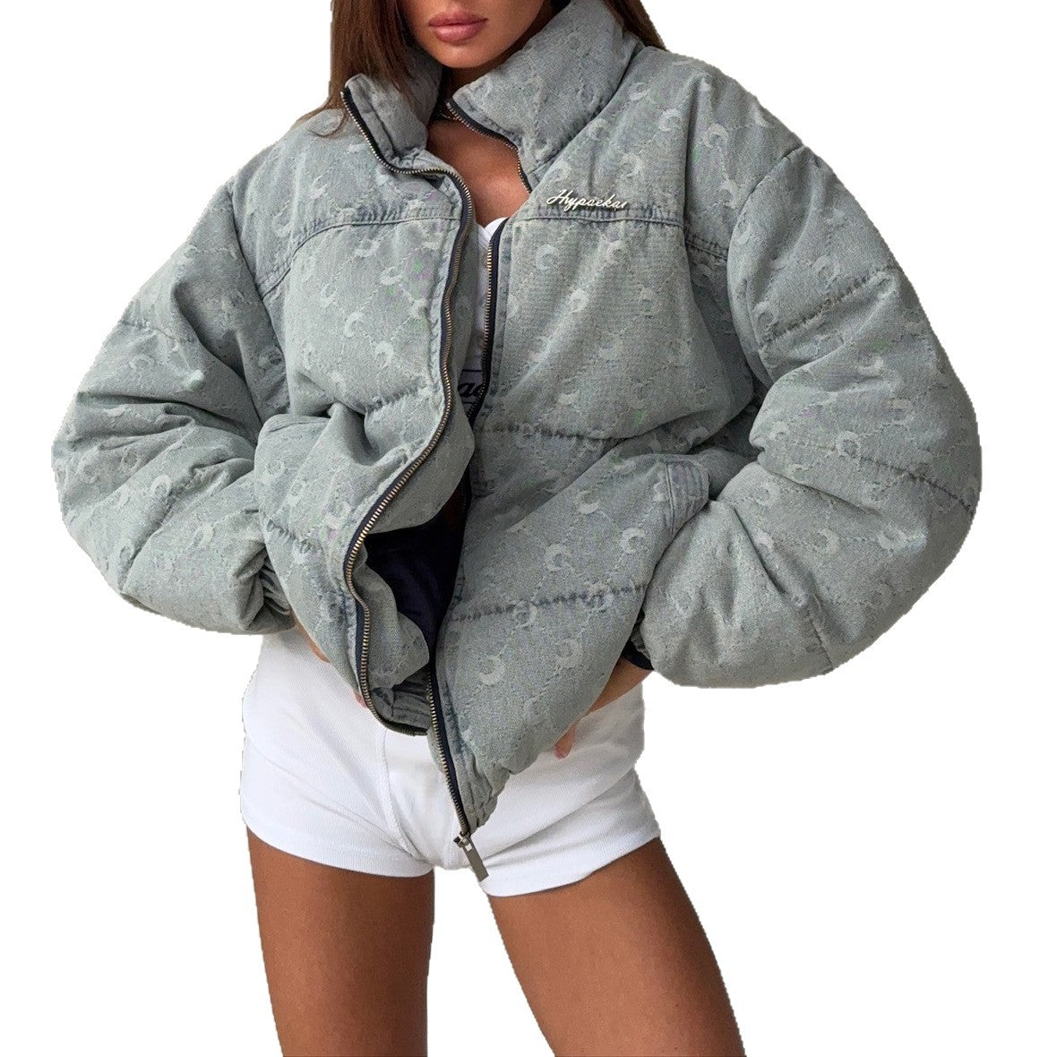Women’s Crescent Print Padded Denim Jacket