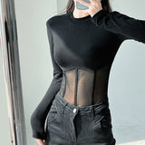 Women’s Sheer Mesh Long-Sleeve Crop Top