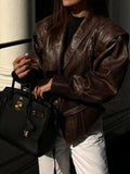 Women’s Faux Leather Lapel Jacket