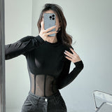 Women’s Sheer Mesh Long-Sleeve Crop Top