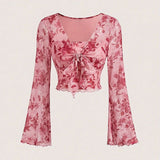 Women’s Floral V-Neck Long-Sleeve Top