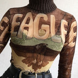 Women’s Sheer Mesh Turtleneck Long Sleeve Top