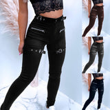 Women's Strap Detail High-Waisted Skinny Pants