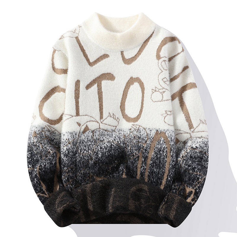 Men’s Warm Gradient High-Neck Knit Sweater