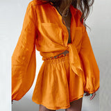 Women’s Solid Color Ruffled Long-Sleeve Dress