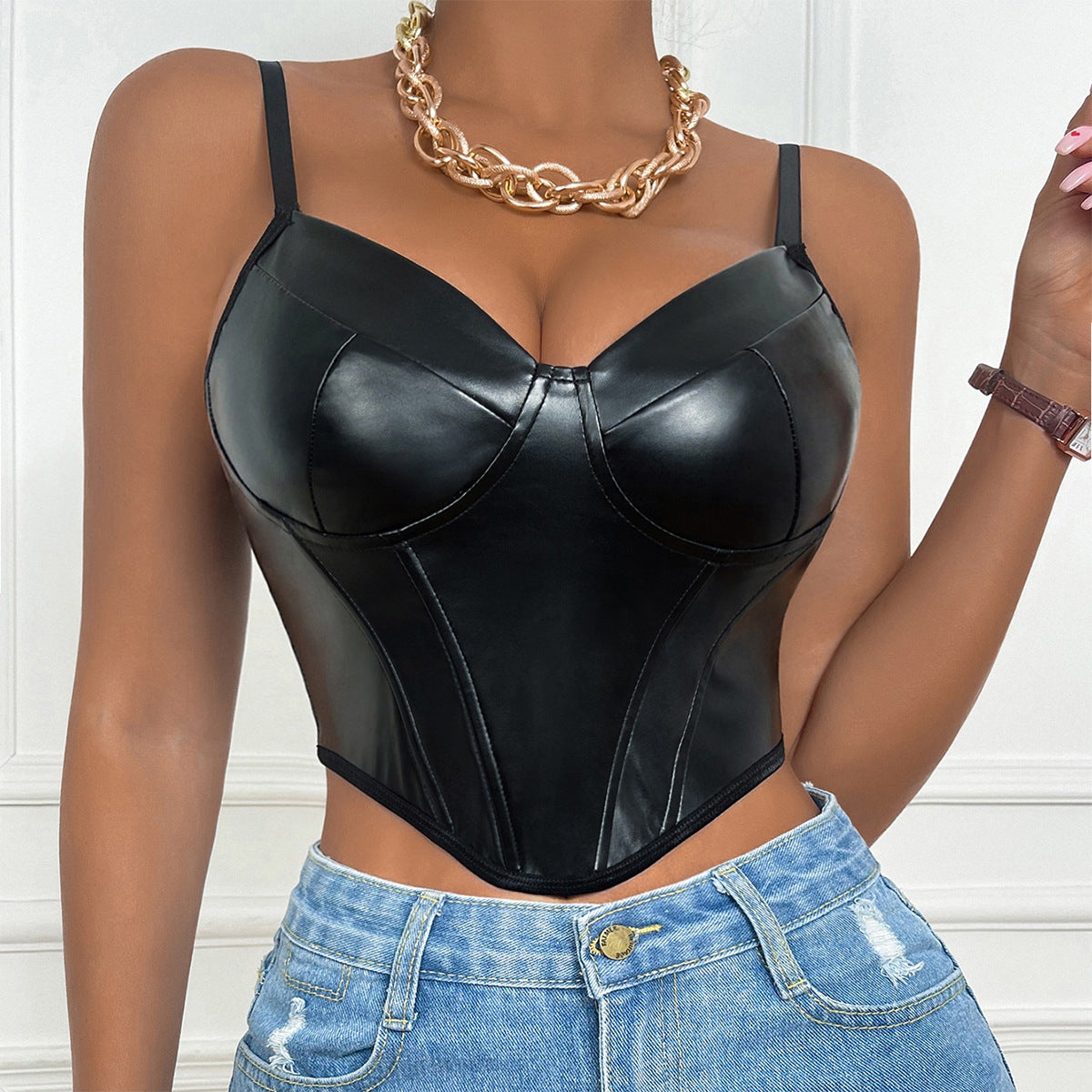 Women's Faux Leather Bustier Crop Top