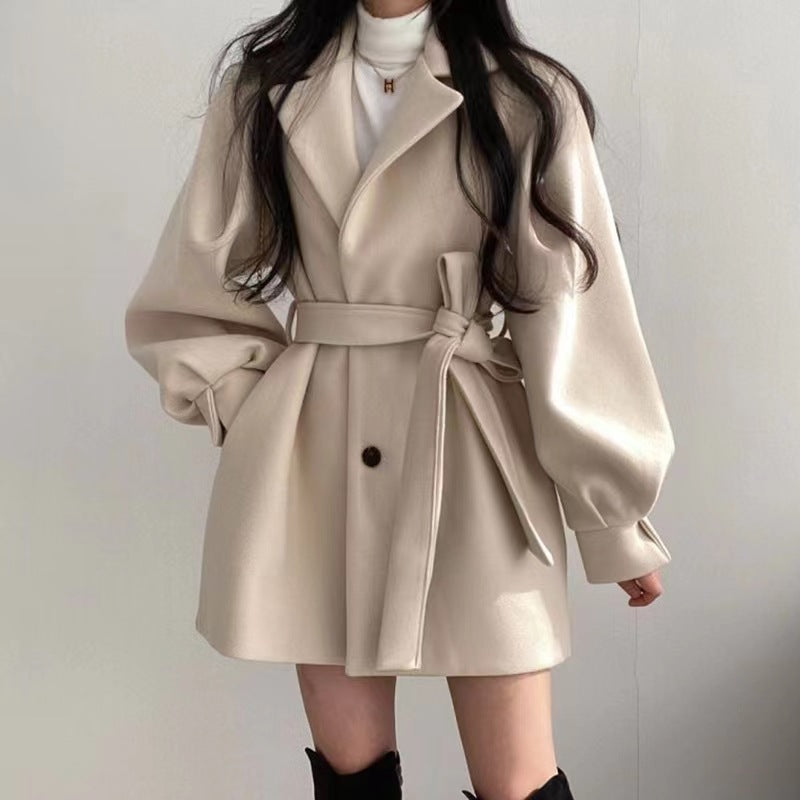 Women's Hepburn Style Black Woolen Coat