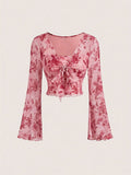 Women’s Floral V-Neck Long-Sleeve Top