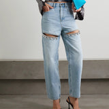 Women's Crystal-Decorated High-Waisted Straight Leg Jeans