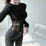Women’s Sheer Mesh Long-Sleeve Crop Top