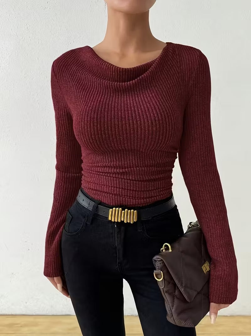Women’s Solid Color Ribbed Knit Sweater