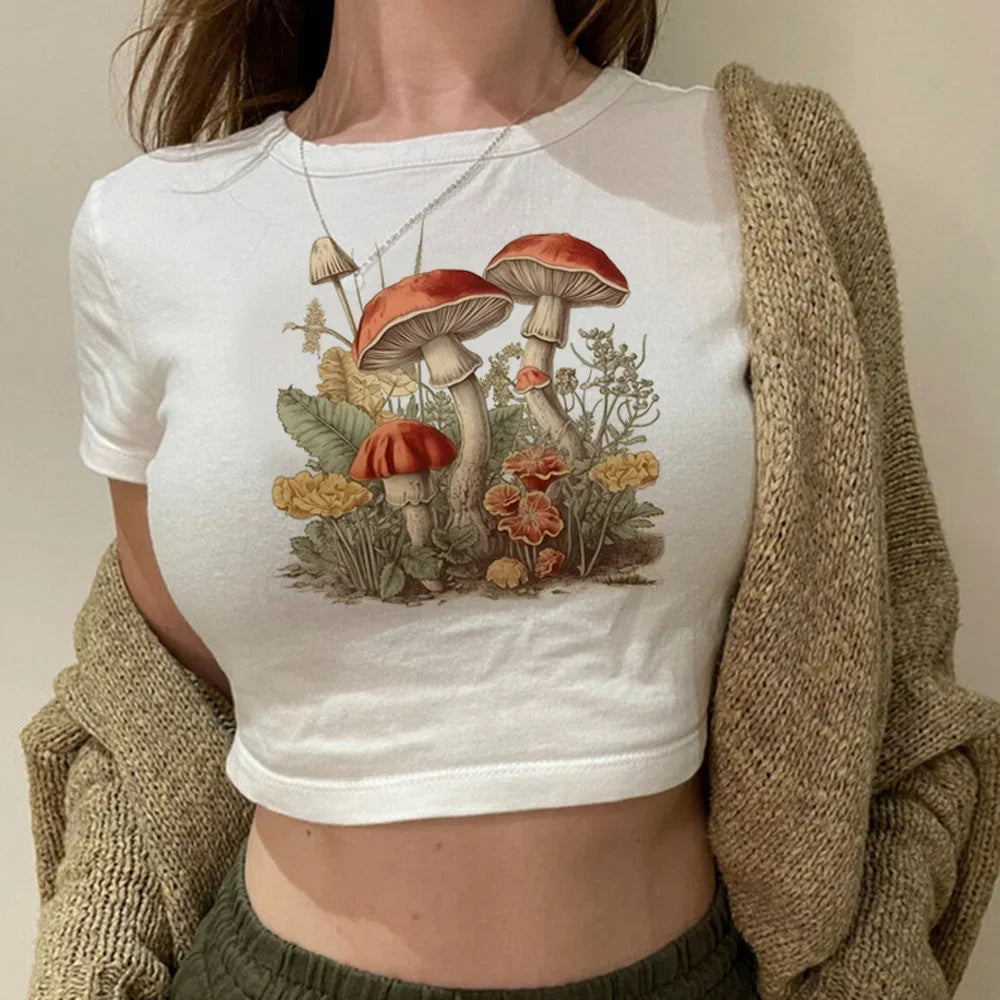 Women’s Cottagecore Frog Graphic Crop T-Shirt