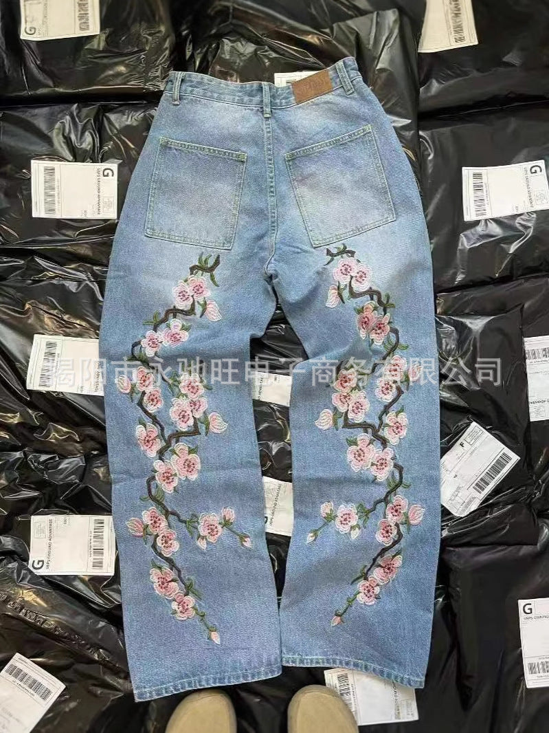 Men’s Distressed Floral Denim Jeans
