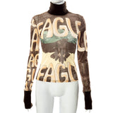 Women’s Sheer Mesh Turtleneck Long Sleeve Top