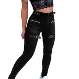 Women's Strap Detail High-Waisted Skinny Pants