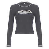 Women’s Vintage Letter Graphic Long-Sleeve Tee