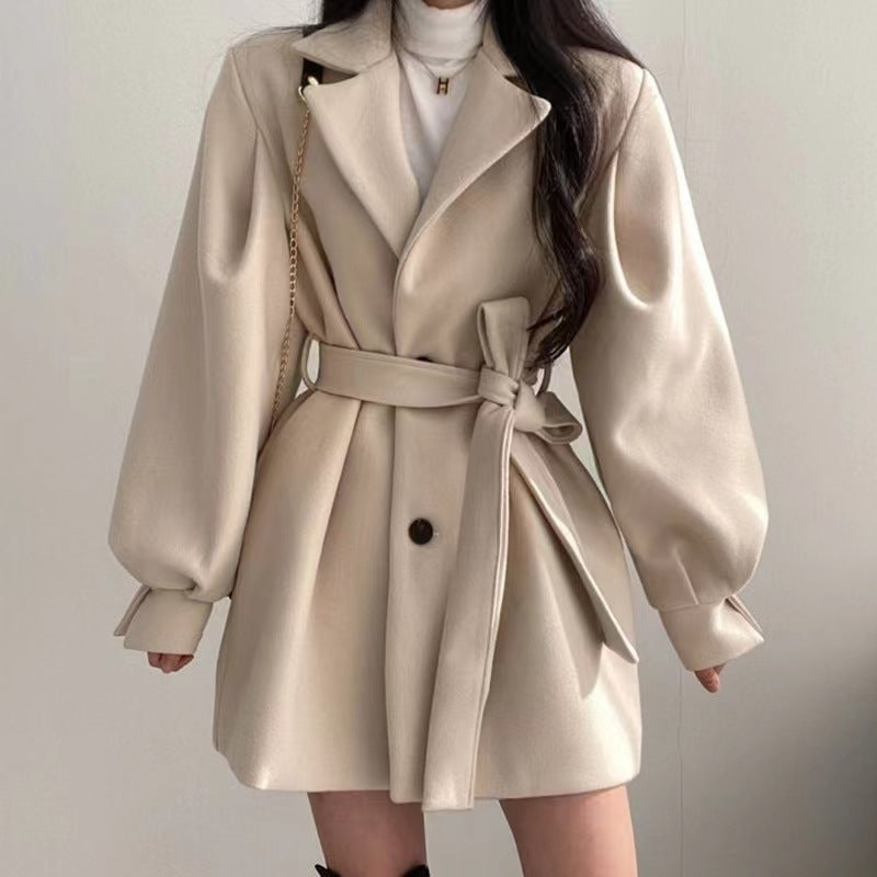 Women's Hepburn Style Black Woolen Coat