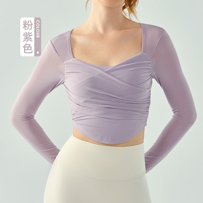 Women’s Long Sleeve Mesh Active Top with Built-In Padding