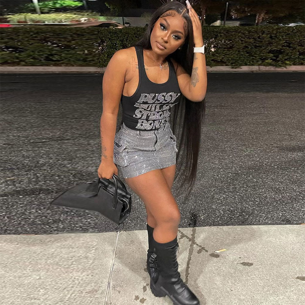 Women’s Rhinestone Crop Top