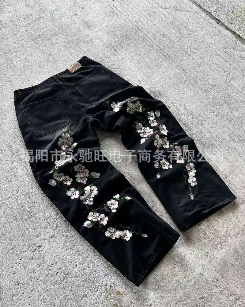 Men’s Distressed Floral Denim Jeans