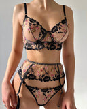 Women’s Lace Mesh Embroidery Lingerie Set
