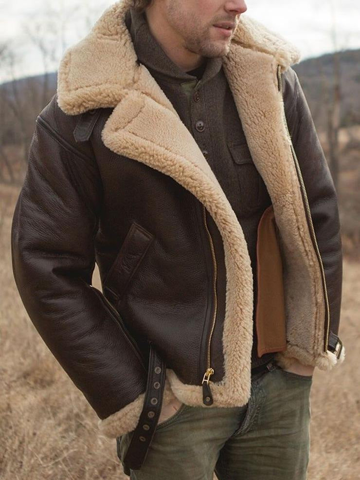 Men’s Faux Leather Fur-Lined Jacket