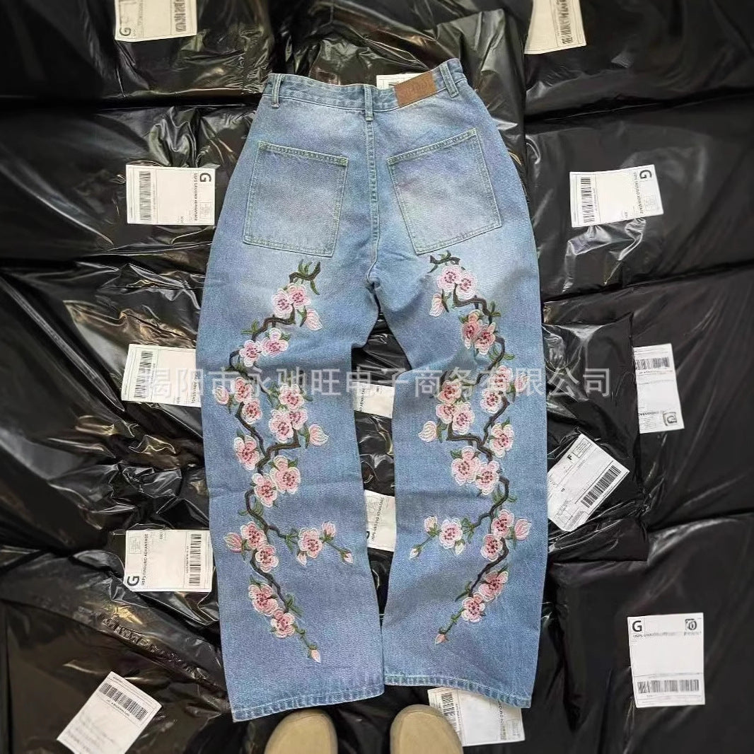 Men’s Distressed Floral Denim Jeans
