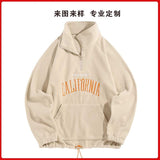 OEM quarter zipper American polo shirt with letter-embroidered lambskin sweatshirt